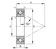 推力角接觸球軸承 7602030-2RS-TVP, 單向，接觸角 a = 60°，限制公差，兩側(cè)唇密封