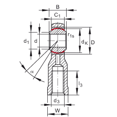 桿端軸承 GIKSR20-PS, 根據(jù) DIN ISO 12 240-4 標(biāo)準(zhǔn)，特種鋼材料，帶右旋內(nèi)螺紋，免維護(hù)