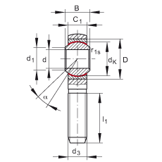 桿端軸承 GAKSR25-PS, 根據(jù) DIN ISO 12 240-4 標(biāo)準(zhǔn)，特種鋼材料，帶右旋外螺紋，免維護