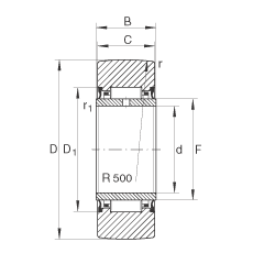 支撐型滾輪 NA2203-2RSR, 無軸向引導(dǎo)，兩側(cè)唇密封