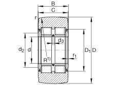 支撐型滾輪 NNTR55X140X70-2ZL, 滿裝滾子，軸向引導(dǎo)，兩側(cè)唇密封