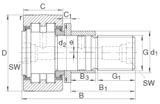 螺栓型滾輪 PWKRE35-2RS, 軸向引導(dǎo)，滿裝圓柱滾子，帶偏心擋圈，兩側(cè)唇密封