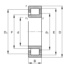 圓柱滾子軸承 NJ418-M1, 根據(jù) DIN 5412-1 標(biāo)準(zhǔn)的主要尺寸, 半定位軸承, 可分離, 帶保持架