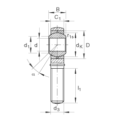 桿端軸承 GAKR8-PB, 根據(jù) DIN ISO 12 240-4 標準，帶右旋外螺紋，需維護