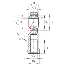 桿端軸承 GIKPR30-PW, 根據(jù) DIN ISO 12 240-4 標(biāo)準(zhǔn)，帶右旋小螺距內(nèi)螺紋，需維護(hù)