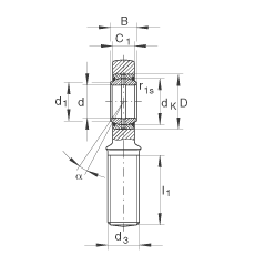 桿端軸承 GAR60-DO-2RS, 根據(jù) DIN ISO 12 240-4 標(biāo)準(zhǔn)，帶右旋外螺紋，需維護，兩側(cè)唇密封