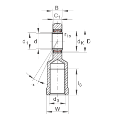 桿端軸承 GIR50-UK-2RS, 根據(jù) DIN ISO 12 240-4 標(biāo)準(zhǔn)，帶右旋內(nèi)螺紋，免維護(hù)，兩側(cè)唇密封