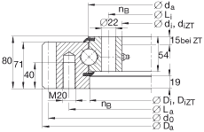 四點接觸球軸承 VSA251055-N, 標(biāo)準(zhǔn)系列 25， 外部的齒輪齒，兩側(cè)唇密封