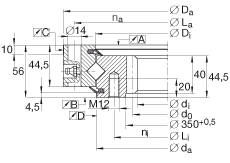 交叉滾子軸承 XSI140414-N, 標(biāo)準(zhǔn)系列 14， 內(nèi)部的齒輪齒，兩側(cè)唇密封