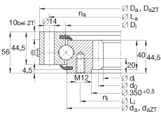 四點接觸球軸承 VSI200414-N, 標準系列 20， 內(nèi)部的齒輪齒，兩側(cè)唇密封