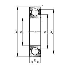 深溝球軸承 6009-2RSR, 根據(jù) DIN 625-1 標(biāo)準(zhǔn)的主要尺寸, 兩側(cè)唇密封