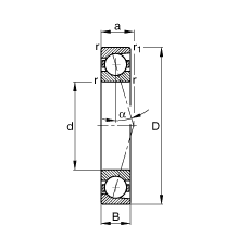 主軸軸承 B7006-C-T-P4S, 調(diào)節(jié)，成對安裝，接觸角 α = 15°，限制公差