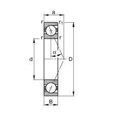 主軸軸承 B7238-E-T-P4S, 調(diào)節(jié)，成對或單元安裝，接觸角 α = 25°，限制公差