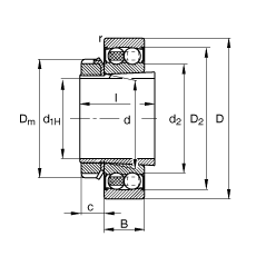 自調(diào)心球軸承 2212-K-2RS-TVH-C3 + H312, 根據(jù) DIN 630 和 DIN 5415 標(biāo)準(zhǔn)的主要尺寸, 帶錐孔和緊定套，兩側(cè)唇密封