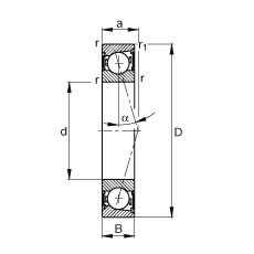 主軸軸承 B7205-C-2RSD-T-P4S, 調(diào)節(jié)，成對(duì)安裝，接觸角 α = 15°，兩側(cè)唇密封，非接觸，加嚴(yán)公差