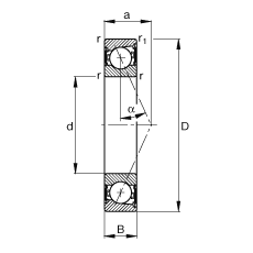 主軸軸承 B7019-E-2RSD-T-P4S, 調節(jié)，成對安裝，接觸角 α = 25°，兩側唇密封，非接觸，限制公差