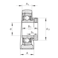 直立式軸承座單元 PASE35-N-FA125, 鑄鐵軸承座，帶偏心鎖圈的外球面球軸承，P 型密封，耐腐蝕保護(hù)