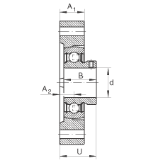 軸承座單元 FLCTEY35, 帶兩個螺栓孔的法蘭的軸承座單元，鑄鐵， 內圈帶平頭螺釘， P 型密封，無再潤滑結構