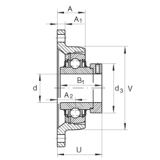 軸承座單元 LCJT30-N, 帶兩個(gè)螺栓孔的法蘭的軸承座單元，鑄鐵， 偏心鎖圈， L型密封，適合溫度從 -40°C 到 +180°C