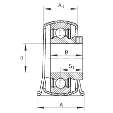 直立式軸承座單元 PBY25, 鋼板軸承座，內(nèi)圈帶平頭螺釘?shù)耐馇蛎媲蜉S承，P 型密封