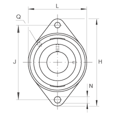 軸承座單元 PCJTY1-7/16, 對角法蘭軸承座單元，鑄鐵，根據(jù) ABMA 15 - 1991, ABMA 14 - 1991, ISO3228 內(nèi)圈帶有平頭螺栓，P型密封，英制