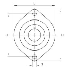 軸承座單元 FLCTEY35, 帶兩個螺栓孔的法蘭的軸承座單元，鑄鐵， 內圈帶平頭螺釘， P 型密封，無再潤滑結構