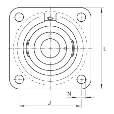 軸承座單元 PCJ1-1/4-206, 四角法蘭軸承座單元，鑄鐵，根據(jù) ABMA 15 - 1991, ABMA 14 - 1991, ISO3228 帶有偏心緊定環(huán)，P型密封，英制