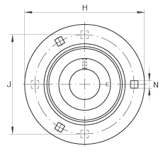 軸承座單元 RA55, 帶三個(gè)/四個(gè)螺栓孔的法蘭的軸承座單元，沖壓鋼板，偏心鎖圈，P型密封