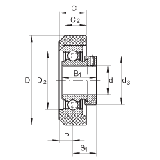 外球面球軸承 RCRA20/46-FA106, 帶橡膠插入件，偏心鎖圈定位， 兩側(cè) P 型密封