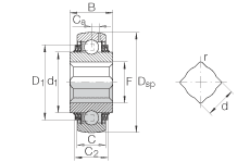 外球面球軸承 GVK109-211-KTT-B-AS2/V, 球面外圈，帶方孔內(nèi)圈，兩側(cè) T 型密封