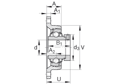 軸承座單元 RCJT2, 對(duì)角法蘭軸承座單元，鑄鐵，根據(jù) ABMA 15 - 1991, ABMA 14 - 1991, ISO3228 帶有偏心緊定環(huán)，R型密封，英制