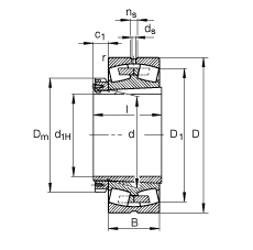 調(diào)心滾子軸承 23980-B-K-MB + H3980, 根據(jù) DIN 635-2 標(biāo)準(zhǔn)的主要尺寸, 帶錐孔和緊定套